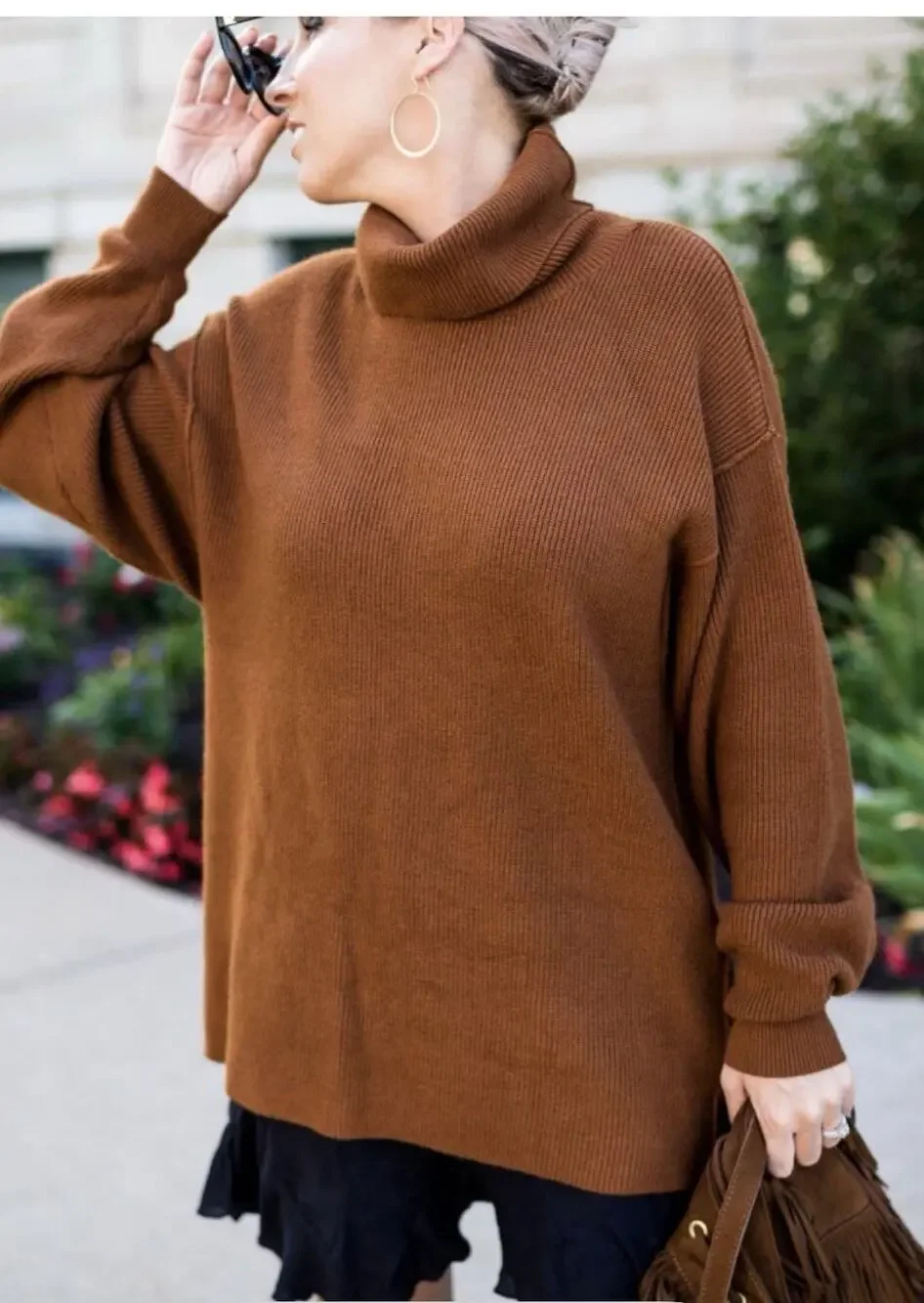 Free People Softly Structured Knit Tunic Sweater Sienna Orange Large Oversized